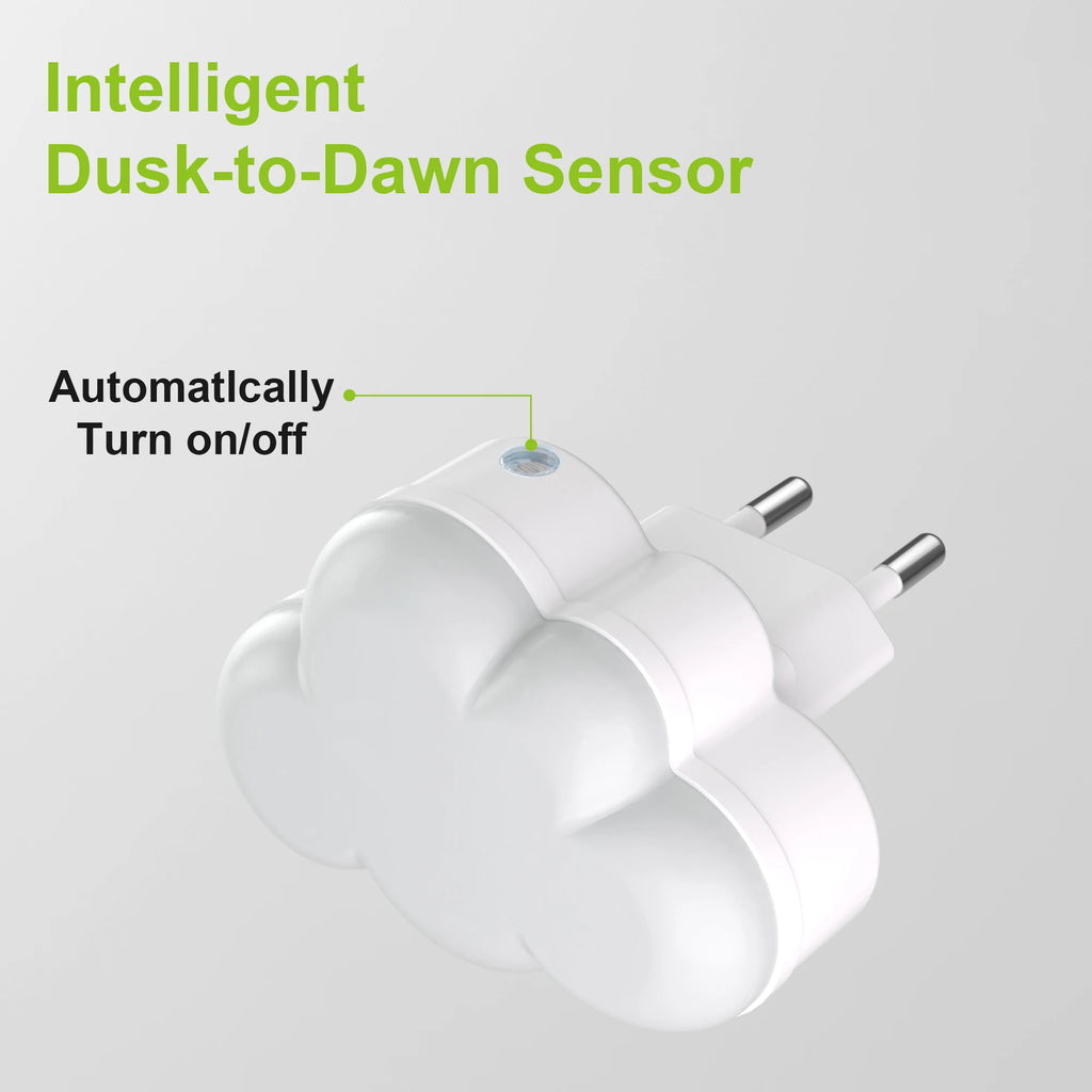 LED Light Sensor Night Lights Plug in Auto on/Off Cloud Shape Night Lights for Kids Bedroom Stair Hallway Bedhead Night Lamps