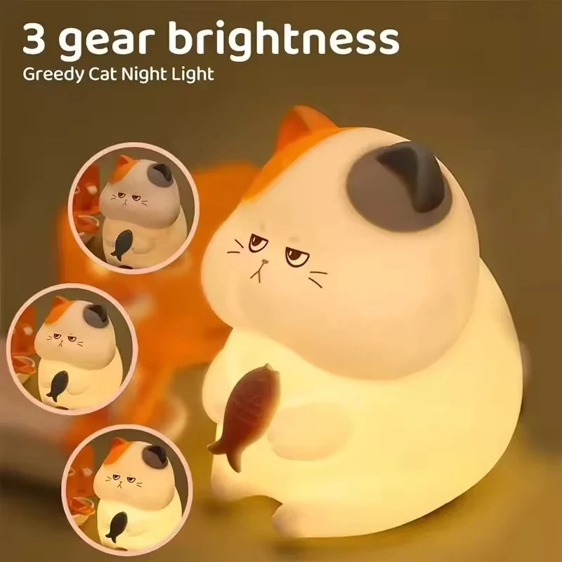 Gourmand Cat Night Light,Ambient Pat-Pat Lamp,Rechargeable,Timer,Ideal for Home Decor,Perfect Gift Choice