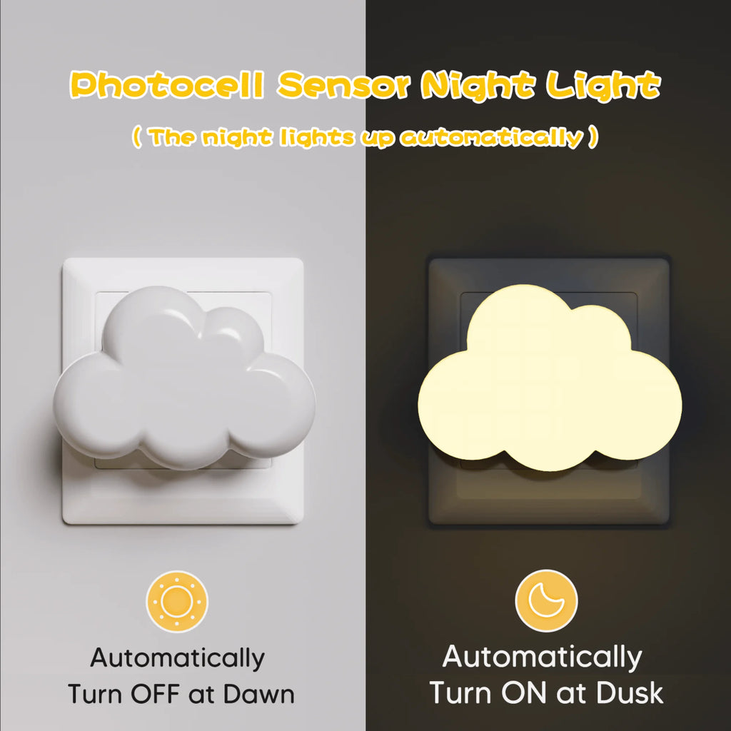 LED Light Sensor Night Lights Plug in Auto on/Off Cloud Shape Night Lights for Kids Bedroom Stair Hallway Bedhead Night Lamps