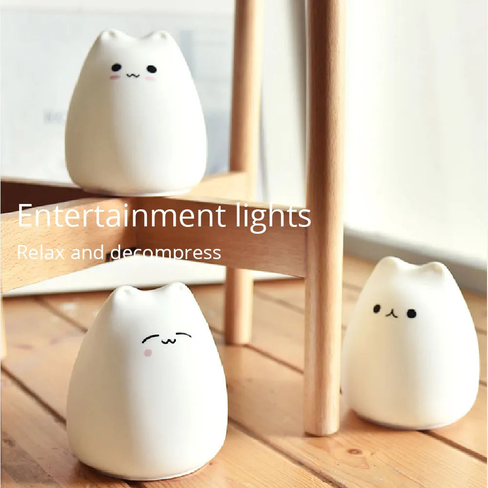 JOYINLED Mini Cat Night Light Pat Soft Silicone Lamp Cute Room Decor Toy for Children Personalized NewYear Gift Atmosphere Light