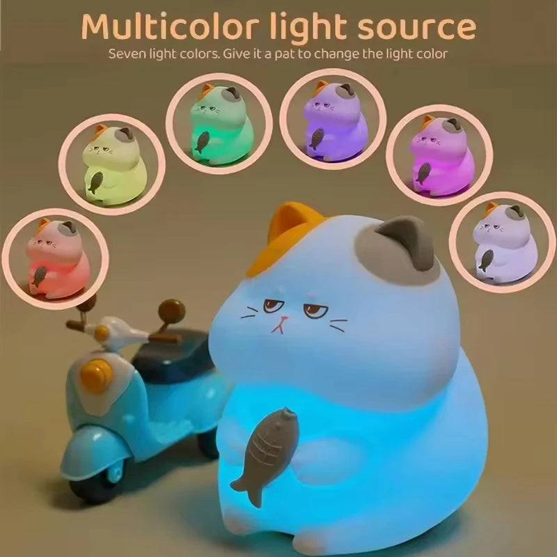 Gourmand Cat Night Light,Ambient Pat-Pat Lamp,Rechargeable,Timer,Ideal for Home Decor,Perfect Gift Choice